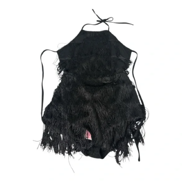 PrettyLittleThing Black Halter Fringe Bodysuit - Picture 4 of 4